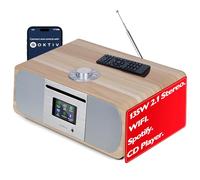 Internet Radio with CD Player, 2.1 Stereo System with Inbuilt Subwoofer, DAB+ Radio, Spotify HIFI, Bluetooth, FM Radio, Acoustic Wood Cabinet, 70 Presets, Headphone Jack, Lemega M5P - White Oak