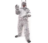interoknack Adult Gray Wolf Costume - Plush Werewolf Suit, Halloween Party Animal Mascot Outfit