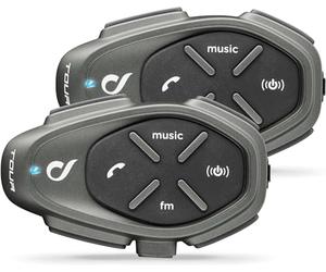 Interphone CellularLine TOUR TWIN | Bluetooth Motorcycle Intercom & Sound System, 4 Rider Conference at Max 1.5Km, 25 Hours Battery, Radio, Mp3, Gps, Waterproof IP67 - Double Unit Pack Pre-Paired