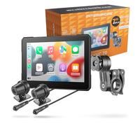 INTERPHONE SYNC70 Motorcycle Carplay Apple and Android Car Display, 7" Wi-Fi and Bluetooth Motorcycle Screen with Blind Spot Detection and Dual Camera, QUIKLOX Stem Included, IP66 Waterproof