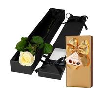 InterRose | Single White Rose Stem presented in an extra long silk lined box with a Name a Rose keepsake with a Box of Hamlet Chocolates