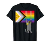 Intersex Progress Pride Flag Falling Black Cute Cat T-Shirt