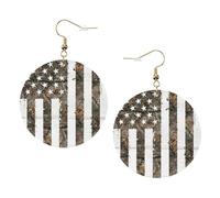 Interstellar American Flag Camouflage Print Piercing Round Leather Earrings Set 1 Pair Stylish Leather Earrings Dangle Hoop For Women Jewelry Gifts
