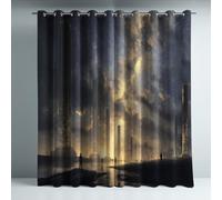Interstellar golden city glow Blackout Curtains - Living Room Tech Enthusiast Lounge Window Drapes, Epic Fantasy Space Theme and Mystical Advanced Architecture Thermal Insulated Window Curtains