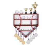 INTERWARM 1 Set Baseball Display Case,43cm Wall Mount Display Holder for Balls, Baseball Championship Ring Case for Balls, Medals, Trophies and Name Tags, Coconut Brown