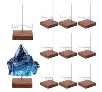 INTERWARM 10 Pcs Walnut Wood Display Stand, Adjustable Metal Arms Small Rock Display Stand with Wooden Base, Mini Plate Holder for Displaying Fossil Coral Crystal Rock(6.5x6.5x10.8cm)