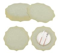 INTERWARM 12 Pcs Cotton Linen Placemats, 39.6x40.4cm Round Scalloped Cloth Table Mats Western Jute Placemats Flower Design for Wedding Summer Party Table Decor, Green