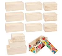 INTERWARM 12Pcs Blank Natural Wood Box, Unfinished Wood Storage Box with Slide Lid for Gift Jewelry Box, DIY Art Craft,3 Styles Wooden Rectangle Boxes for Keepsakes, 4 Pcs/Style(Antique White)
