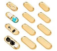 INTERWARM 12Pcs Gold Decorative Tray, 4 Size Stainless Steel Serving Tray Set Gold Platters for Serving Gold Serving Trays for Cosmetics Organizer Decor Vanity Dresser Counter Bathroom