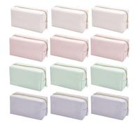 INTERWARM 12Pcs PU Leather Cosmetic Pouch, Zipper Portable Makeup Bag | 18x7x10cm Waterproof Small Makeup Bag Bulk, Portable Toiletry Purse for Women Party Gift Travel Storage (4 Macaron Colors)