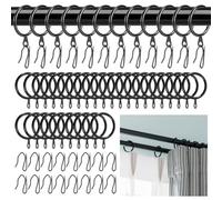 INTERWARM 130 Sets Black Metal Curtain Ring, 3cm Curtain Rings with Hooks