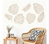 INTERWARM 14 Pcs Tropical Wall Art Jungle Decor,Palm Leaves Wood Wall Decor,Natural Leaf Wooden Decoration,Tropical Plant Plaque for Home Living Room Kitchen Bedroom Bathroom & Garden, BurlyWood