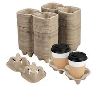 INTERWARM 150 Pcs Fiber 2 Cup Holders,Take-Out Cup Carriers Holders,21.3x11x4.4cm To Go Drink Holder for Coffee Shops, Grocery Stores, Takeaway Restaurants, Drink Shops