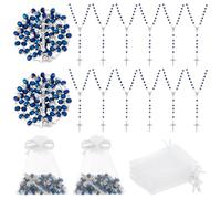 INTERWARM 15Pcs Rosary Bead Bulk, Blue Glass Necklace with Cross Crucifix