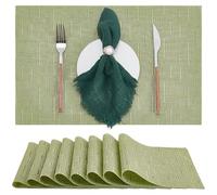 INTERWARM 16Pcs Waterproof Table Mats, 30x45.3cm PVC Woven Placemats Non-Slip Place Mats Wipeable Washable Placemats for Dining Kitchen Decoration Indoor Outdoor, Yellow Green