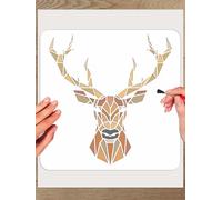 INTERWARM 1Pcs Deer Head Painting Stencil, 30x30cm Geometric Animal Plastic Reusable Stencil Crafts Drawing Templates for Painting on Wood Wall Door Canvas Fabric Rock Sign Home Decor