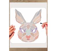 INTERWARM 1Pcs Rabbit Head Painting Stencil, 30x30cm Geometric Animal Plastic Reusable Stencil Crafts Drawing Templates for Painting on Wood Wall Door Canvas Fabric Rock Sign Home Decor