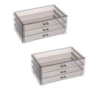 INTERWARM 2 Set 3-Drawer Jewelry Organizer,23.2x14x10.6cm Clear Plastic Makeup Organizer,Jewelry Storage Box for Dresser, Bathroom, Vanity, Countertop(Gray)