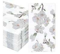 INTERWARM 300 Pcs Disposable Paper Spring Flowers Napkins,Floral White Magnolia Guest Napkins,Paper Guest Towels for Bathroom Summer Spring Birthday Party Supplies Decor,40x33cm