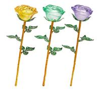 INTERWARM 3Pcs Crystal Rose Flower, 9.8" Crystal Flower with Stem 3 Colors Artificial Crystal Glass Rose with Green Leaf Valentines Figurines for Woman Wedding Anniversary Party Valentines