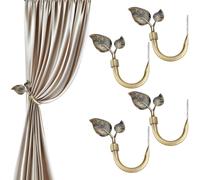 INTERWARM 4 Pcs Leaf Shaped Curtain Tieback Holdbacks,Traditional Style Antique Bronze Metal Curtain Tiebacks,Curtain Tie Hook Pull Backs for Drapes Window Decoration