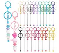 INTERWARM 42Pcs DIY Metal Beaded Keychain, Multicolor Blank Beaded Metal Key Chain Making Bulk Key Chain Accessories for Women Men Crafts DIY Jewelry Making, 21 Colors