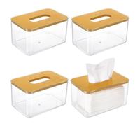 INTERWARM 4Pcs Acrylic Dryer Sheet Holder, Rectangular Acrylic Tissue Box, Clear Tissue Dispenser with wood Lid for Laundry, Living Room, Bathroom, Bedroom(18.2x11.8x9.6cm)