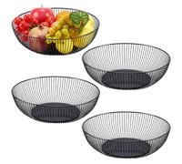 INTERWARM 4Pcs Black Wire Fruit Bowls, Metal Round Countertop Fruit Baskets | 27.35x9.05cm Fruit Bowl for Kitchen Counter, Black Wire Basket for Fruits, Vegetables, Snacks, Candies and Household Items