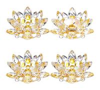 INTERWARM 4Pcs Crystal Lotus Flower Tealight Holder, Crystal Flower Tealight Candle Stand Lotus Petals Votive Candle Holder for Home Wedding Party Dinning Table Centerpieces, Yellow