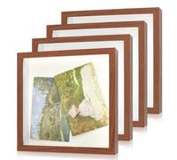 INTERWARM 4Pcs Shadow Box Display Frame with Top Slot,20.3x20.3cm Small Shadow Box Keepsake Display Case for Concert Ticket Stub Memory Wine Bottle Caps Stamps, Coconut Brown