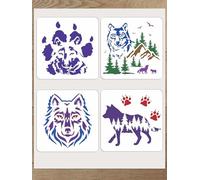 INTERWARM 4Pcs Wolf Head Plastic Drawing Templates, 30x30cm Forest Reusable Stencil Animals Reusable Art Templates for Painting on Wood Wall Door Canvas Fabric Rock Sign Home Decor