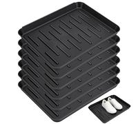 INTERWARM 6 Pack Plastic Shoe Mat,27x34.8x3.2cm Pet Food Mat Tray for Entryway Indoor,Rectangle Shoe Mats Boot Tray or Mudroom, Garage, Garden (Black)
