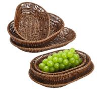 INTERWARM 6 Pack Small Woven Breads Baskets, Stackable Plastic Wicker Basket Tabletop Storage Bins Fruit Vegetables Sundries Storage for Bakery Home Kitchen Restaurant, Coconut Brown 3 Size
