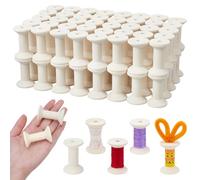 INTERWARM 80Pcs Wood Spools, 4.85x2.95cm Empty Thread Spools for Crafts Unfinished Wooden Textile Bobbin for Organizing Cord Twine Ribbon Chains Elastic Threads Wire Weaving Arts DIY Wood Projects