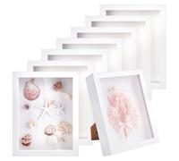 INTERWARM 8Pcs 6x8 Inch Wood Shadow Box Photo Frame, Rectangle Shadow Boxes Display Cases Display Picture Frame for Sports Wedding Memories Crafts Pins Awards Medals Tickets and Photos, White