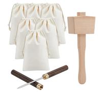 INTERWARM 8Pcs Lewis Bag and Ice Mallet Set, Reusable Canvas Crushed Ice Bags with Wooden Handle Hammer 304 Stainless Steel Ice Picks Wood Kitchen Accessories for Bar Bartender Tools Kit