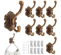 INTERWARM 8Pcs Vintage Coat Hooks Wall, Antique Bronze Wall Hook Bathroom Decorative Hook with Screws Unique Heavy Duty Hooks for Towel Curtain Clothes Keys Bags Purse Hats Shower Closet