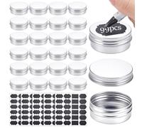 INTERWARM 99Pcs Round Tin Cans, 30ml Aluminum Containers with Screw Lid Small Tins with 5 Sheets Paper Label Travel Cosmetic Containers for Lip Balms Lotion Bars Candles (Silver)