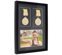 INTERWARM Medal Display Frame Shadow Box, 3 in 1Shadow Box Display ,42x29.5cm Wood Award Storage Box for Runners, Race Bibs All Sport Winner, Military Award(Black)