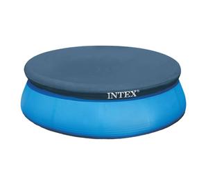 Intex 28021 Navy Blue Pool Cover for 305 cm Diameter Pools - 30 cm Overhang, Drain Holes, Rope Ties, 100% Polyethylene