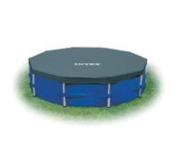 INTEX 28032E Pool Cover: for 15ft Round Metal Frame Pools - Includes Rope Tie - Drain Holes - 10in Overhang - Snug Fit