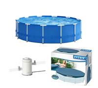 INTEX 4-in-1 Intex 10 ft x 30in Metal Frame Pool Set with Filter Cartridge, Pump & Pool Cover