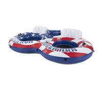Intex 56855VM River Run Inflatable American Flag 2 Person Water Lounge Pool Tube Float with Built in Cooler, Cup Holders, and Patch Repair Kit