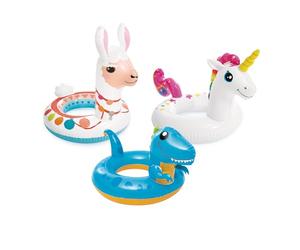Intex 59221NP Inflatable Swim Ring Animals Assorted, 1 Piece, Vinyl, Multi-Coloured, Dinosaur 81 x 58 cm, Llama 85 x 58 cm, Unicorn 107 x 58 cm
