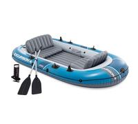 INTEX 66324EP Excursion 4 Inflatable Boat Set: Includes Deluxe 54in Aluminum Oars and High-Output Pump - Adjustable Seats with Backrest - Fishing Rod Holders - 4-Person - 1100lb Weight Capacity