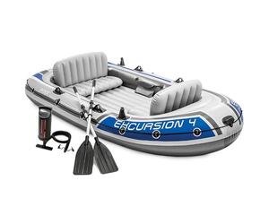 Intex 68324EP Excursion 4 Inflatable Boat Set: Includes Deluxe 54in Boat Oars and High-Output Pump - Adjustable Seats with Backrest - Fishing Rod Holders - 4-Person - 1100lb Weight Capacity