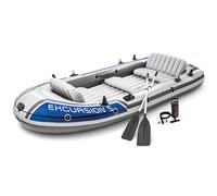 INTEX 68325EP Excursion 5 Inflatable Boat Set: includes Deluxe 54in Boat Oars and High-Output Pump - Adjustable Seats with Backrest - Fishing Rod Holders - 5-Person - 1320lb Weight Capacity