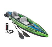 Intex Challenger K2 Inflatable Kayak Set 351cm x 76cm x 38cm, 2 Person Kayak with Aluminium Oars, High Output Pump, Inflatable Seats and Cargo Net Ma