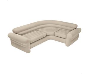Intex Inflatable Waterproof Flocked Top Surface Corner Living Room Air Mattress, Sectional Sofa Couch For Any Rec Room, Beige