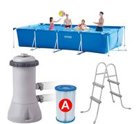 Intex Rectangular Frame pool with Filter Pump & Ladder 450 X 220 X 84cm in Blue | Size: Large Intex Blue L